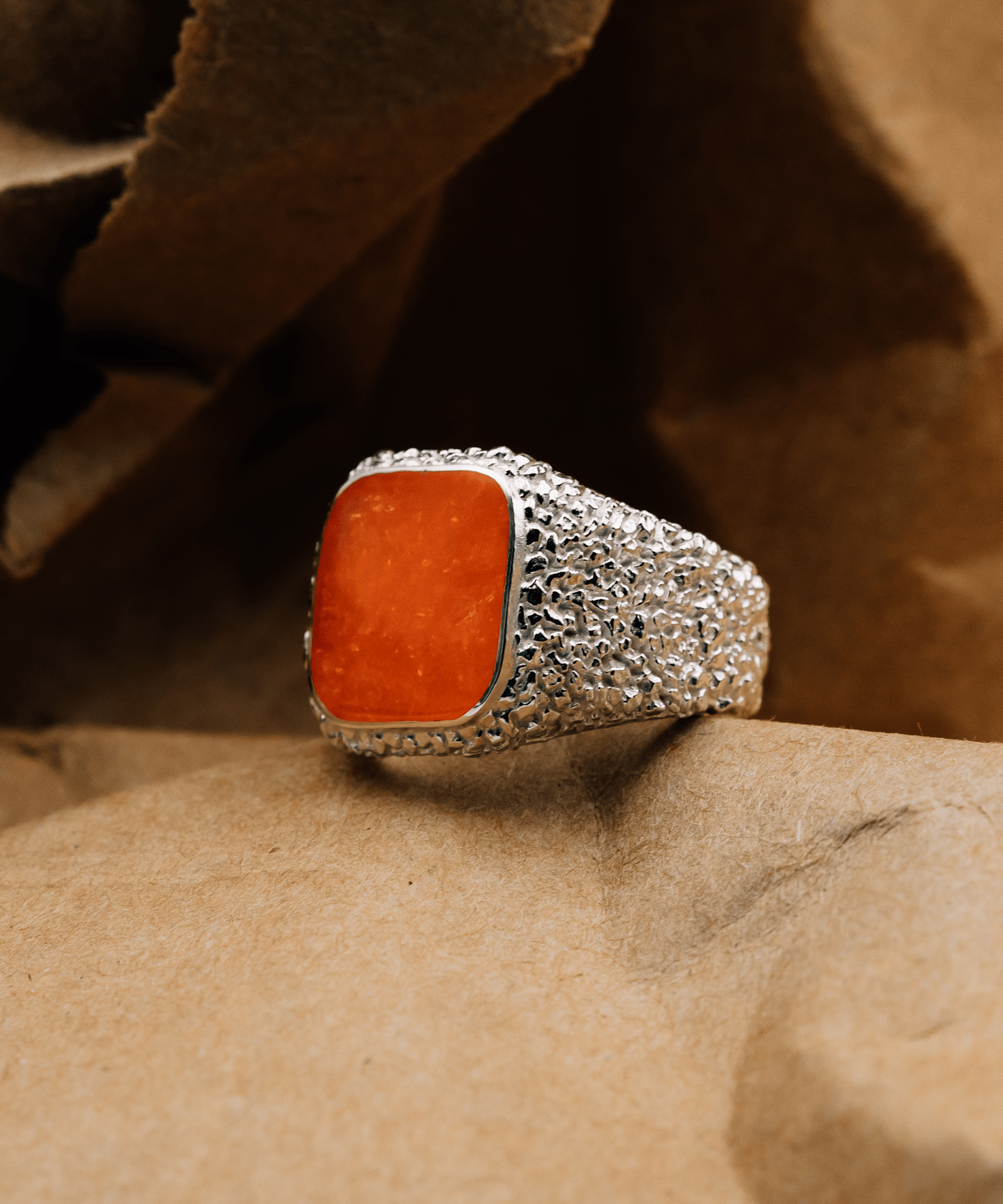 IX Crunchy Cushion Amber Enamel Ring Silver