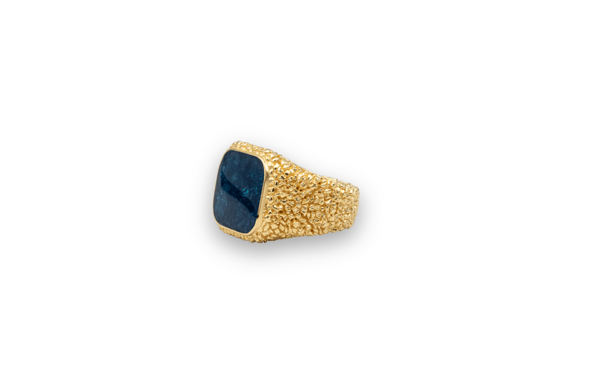 IX Crunchy Cushion Blue Enamel Signet Ring