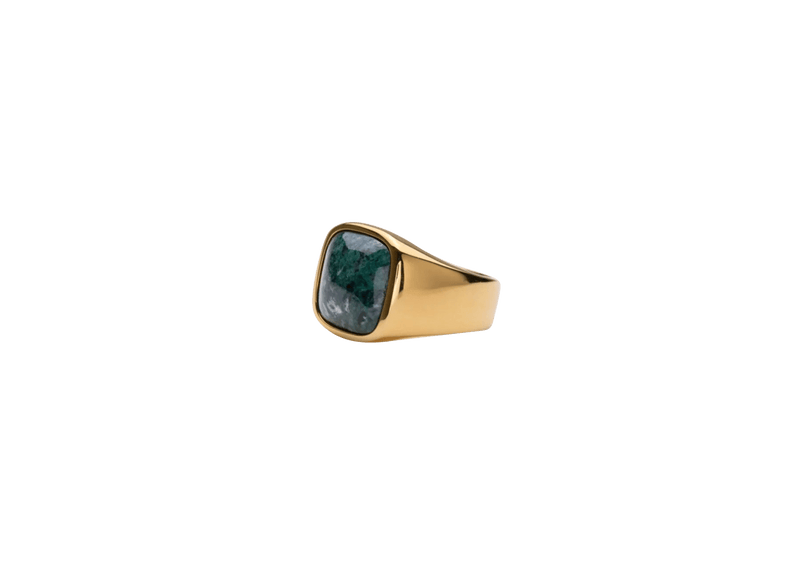 IX Cushion Signet Ring Green Marble