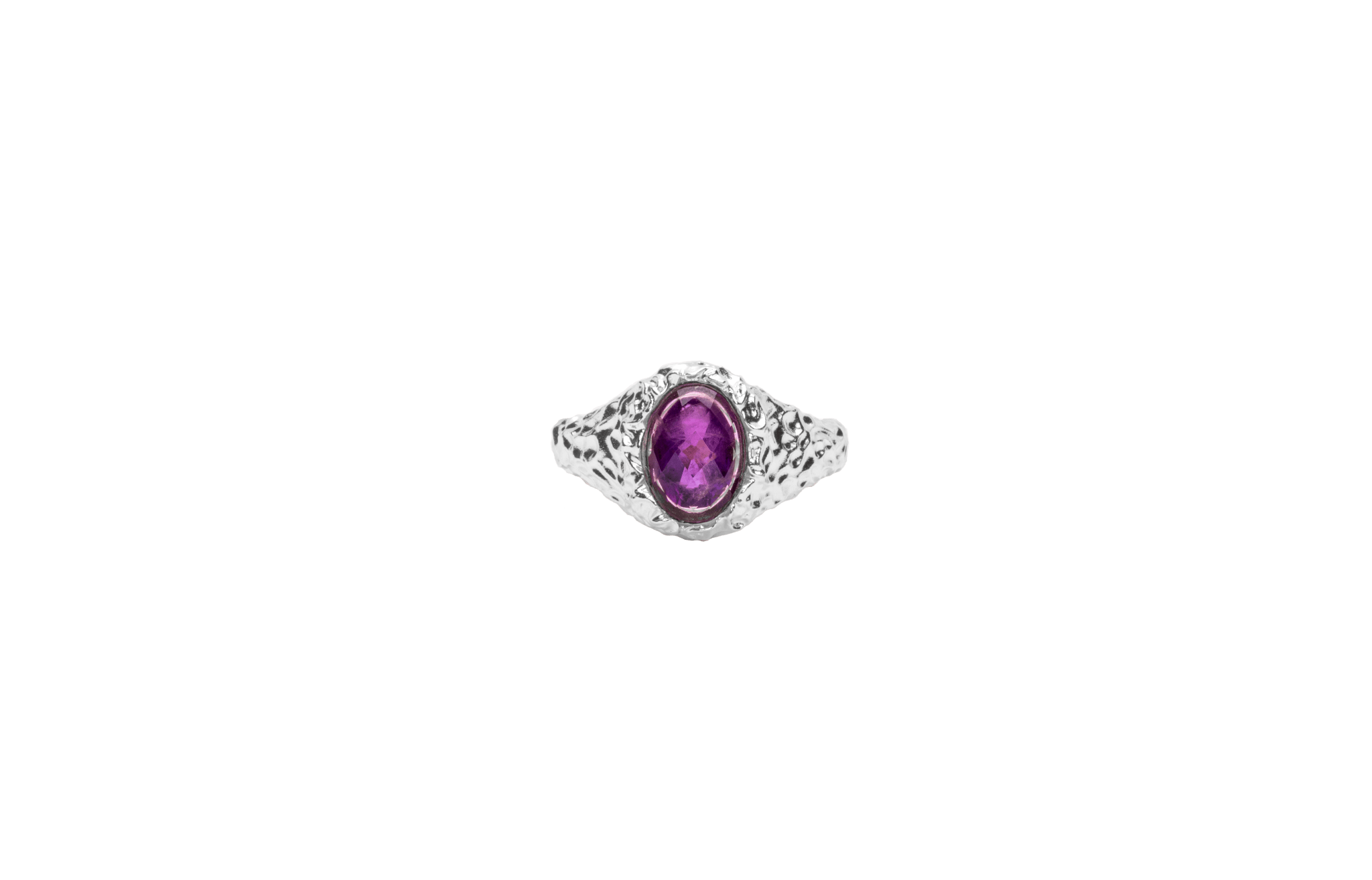 IX Crunchy Ornate Amethyst Signet Ring Silver