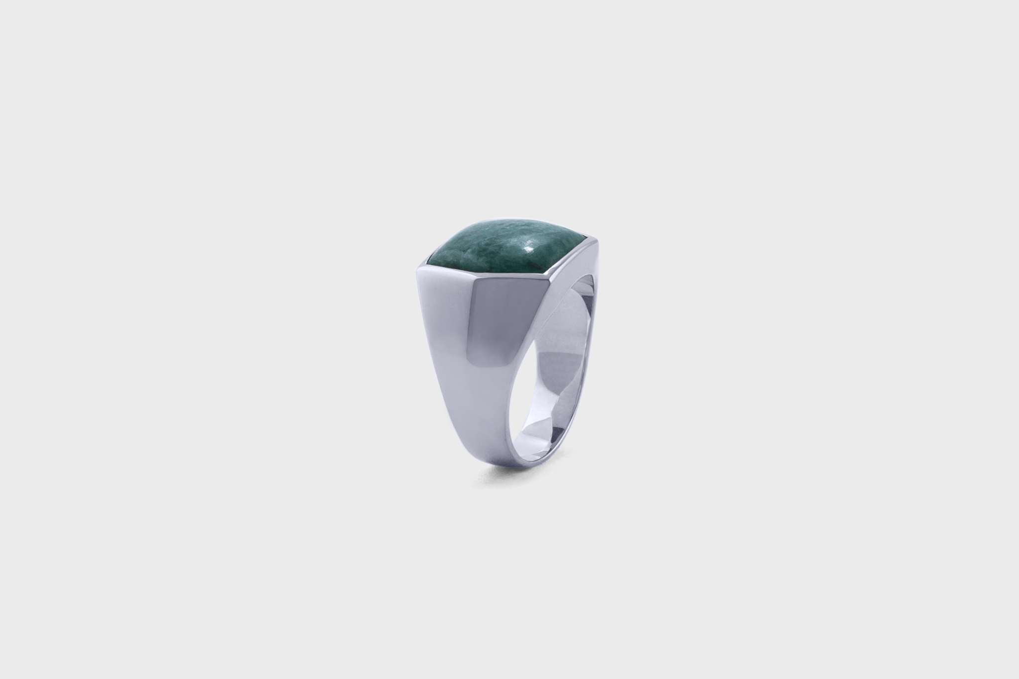 IX Hexagon Signet Ring Green Marble Silver