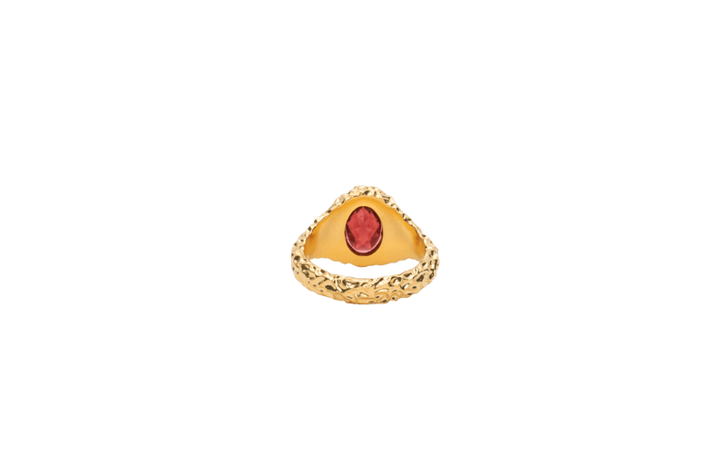 IX Crunchy Ornate Garnet Signet Ring